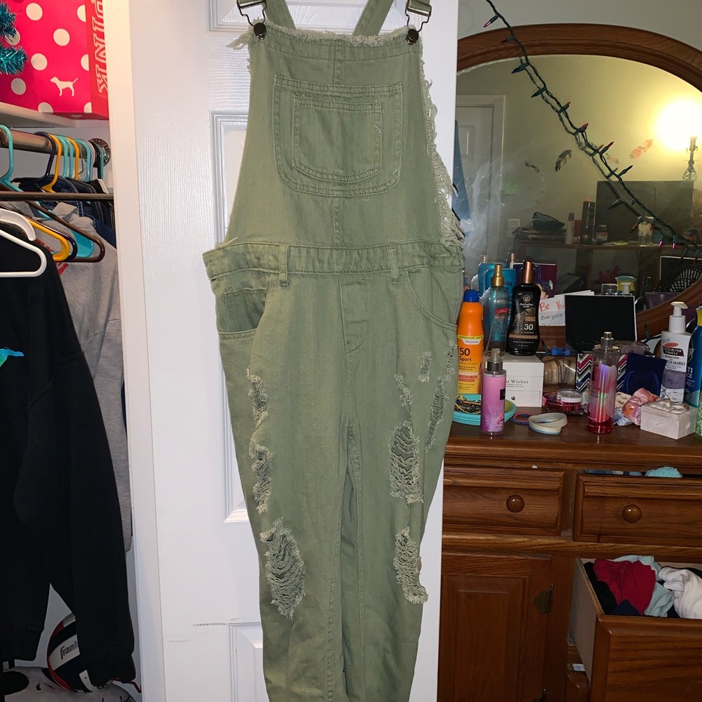 Olive green Jean overalls